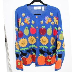 Vintage Design Options XL Royal Blue Fall Harvest Cardigan Philip Jane Gordon